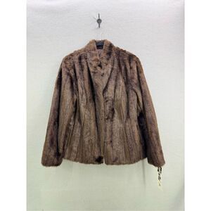 NWT Vintage Ebyl Artfur Women Brown Long Sleeve Faux Fur Coat Jacket Size Medium